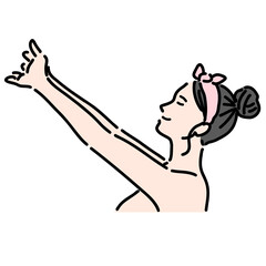 お風呂でリラックスして伸びをしている若い女性