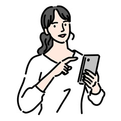 スマートフォンを操作している笑顔の若い女性