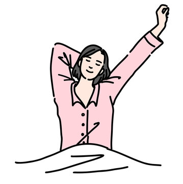 woman stretching pink pajamas white background clip art preview