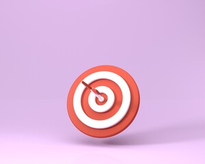 3D design red target and arrows with stacks coins on purple background. Minimal style target investment goals,  Marketing time and Targeting the business. 3d render illustration.