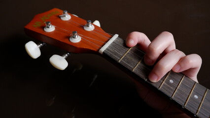 ウクレレでコードを押さえる指 © mashiro