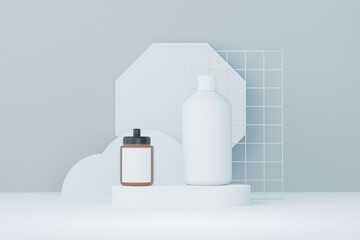 3d render of blank cosmetics skincare product or packaging for mock up. Beauty soap and spa concept. Lotion oil moisture for skin health. Premium and luxury design for branding.