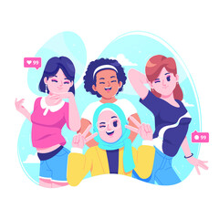 happy girls squad illustration background
