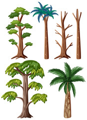 Set of different prehistoric trees
