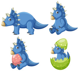 Different blue triceratops dinosaur collection