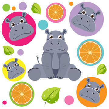 Cute hippopotamus seamless pattern