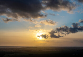Sunset over thw Wiltshire countryside,on Pewsey Downs,Southern England,United Kingdom.