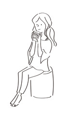 飲み物を飲んでリラックスしている女性のイラスト