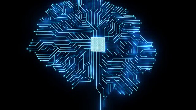 Brain circuit digital computer graphic background. AI microchip brain of robot futuristic technology.	