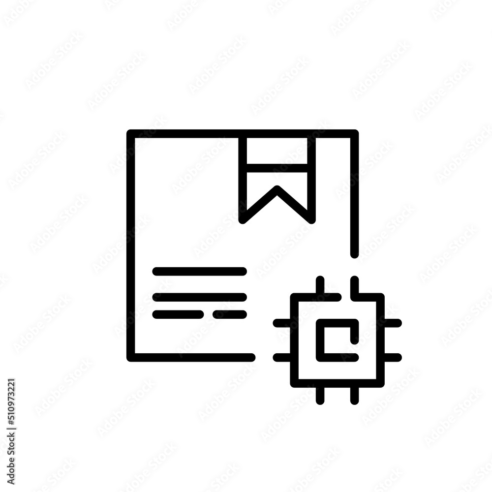 Poster smart delivery system. parcel with cpu chip. pixel perfect, editable stroke line icon