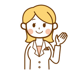 手で指して案内する白衣の女性