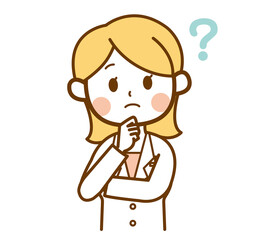 首を傾げる白衣の女性