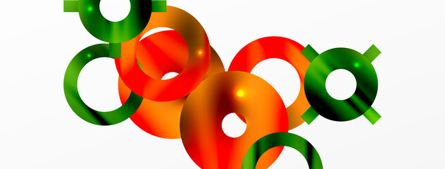 Minimal geometric abstract background. Shiny and glossy circle, line and round shapes design. Trendy techno business template for wallpaper, banner, background or landing