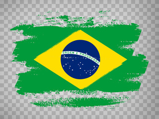 Flag Brazil brush stroke background.  Flag of  Federative Republic of Brazil  on tranparent backrgound for your web site design, app, UI.  Stock vector. EPS10.