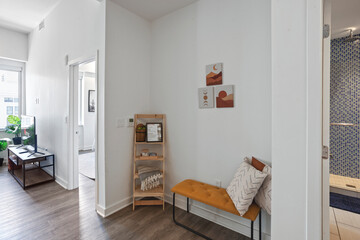 modern interior of a white apartment with open floor layout long term rental loft