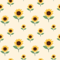 Seamless Pattern with Hand Drawn Sunflower Design on Light Yellow Background