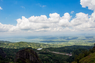 collection of clouds in blue sky in summer with mountain view.