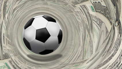 Soccer ball with dollar bill - football player transfer - 3D rendering