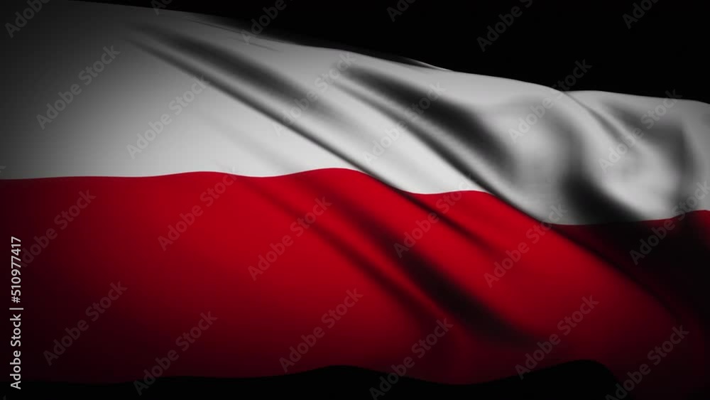 Poster loop of poland flag waving in the dark texture background . poland flag video waving in wind