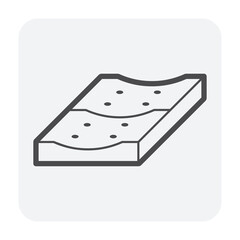 Concrete gutter cover vector icon design in cross section or profile view. Precast concrete product for install in stormwater drainage system, on top of drain gutter, trench, ditch and street gutter.
