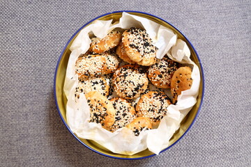 Turkish salted cookies with black sesame in box. It is called 