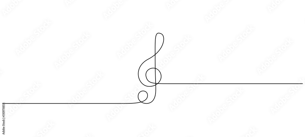 Aufkleber one continuous line drawing of treble clef. minimalist logo and symbol of sound and music concert in