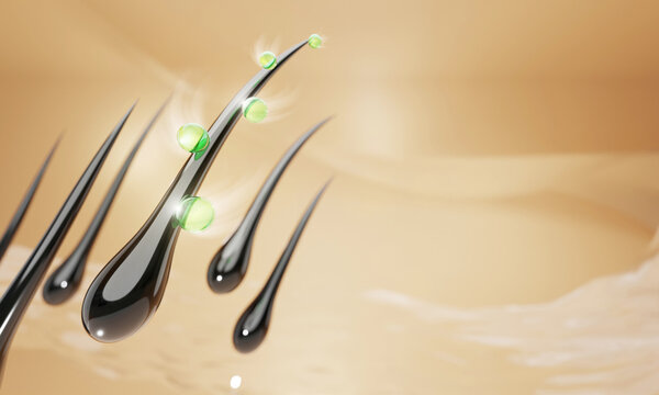Nourish hair of shampoo or serum. Repair damaged hair. 3d rendering.	