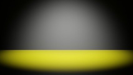 Empty dark room and white floor illuminated by abstract front light with deep shadows, and smooth floor and spotlight product display stage on presentation platform or illustration room.