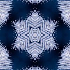 abstract background of pattern of a kaleidoscope. white blue black background fractal mandala. abstract kaleidoscopic arabesque. geometrical ornament christmas snow flake pattern