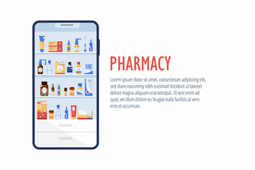 Concept online of pharmacy. Selling pharmaceuticals via mobile application