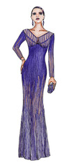 Fashion Model in a Long Purple Evening Gown