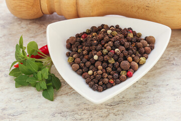 Peppercorn mix heap in the bowl