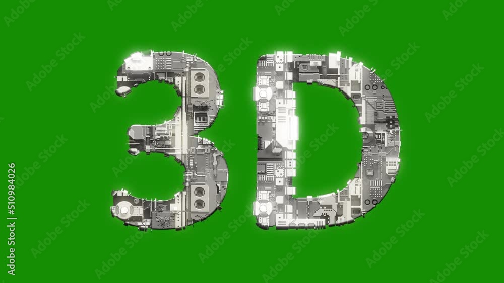 Aufkleber silver grey cybernetic text 3d with animation on green screen, isolated - loop video