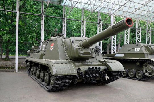 Soviet heavy self-propelled artillery mount ISU-152, an exhibit at the Victory Museum on Poklonnaya Hill.