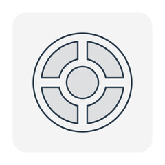 Manhole cover vector icon. Removable round metal plate or cast iron forming to lid over of opening hole at access point to drain sewer for cleaning, maintenance at underground, street, road in city.