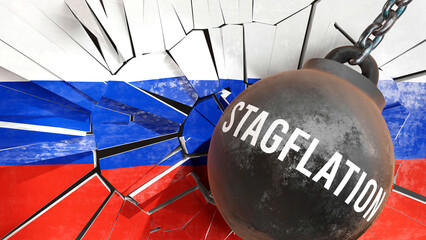 Russia and Stagflation that destroys the country and wrecks the economy. Stagflation as a force causing possible future decline of the nation,3d illustration