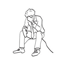 line art unemployed businessman sitting with stress illustration vector hand drawn isolated on white background