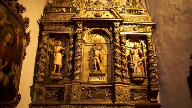 Church of Santa Maria in Cadaques. The interior of the church in the Spanish city of Cadaqu&eacute;s.
Ancient church sculptures in the temple. Holy place. Coastal city of Cadaqu&eacute;s in Spain.