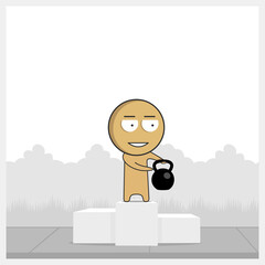 Man on a pedestal with a kettlebell