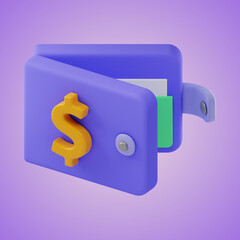 premium wallet finance money 3d icon rendering on isolated background