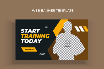 Youtube thumbnail and web banner template for gym fitness workout