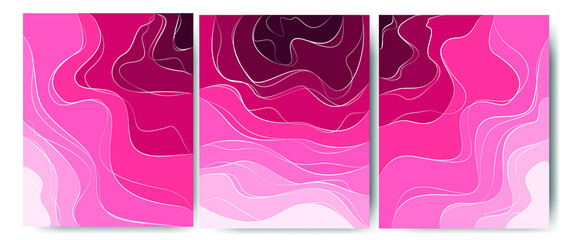 Elegant background with wave line white elements on pink shade. 3d paper cut. Vector illustration for design. An amazing rose. 