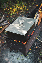 autumn leaves on a grill