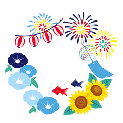 夏のお祭りフレームイラスト