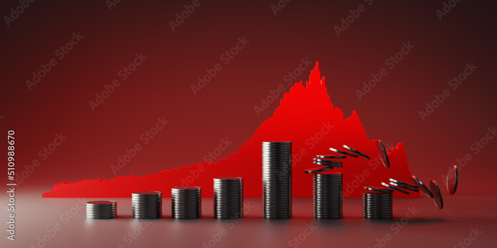 Poster stock market crash concept image with red color chart, 3d rendering