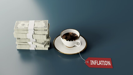 The price of a cup of tea rises due to inflation concept image, 3d rendering
