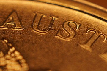Closeup shot of golden Australian coin