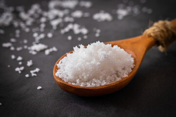 Salt on a wooden spoon