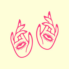 vector illustration of hands with eyes
