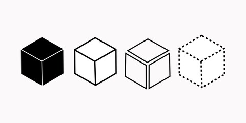 Set of Cube icon set with perspective 3d model of a cube. Vector illustration. Isolated on white background